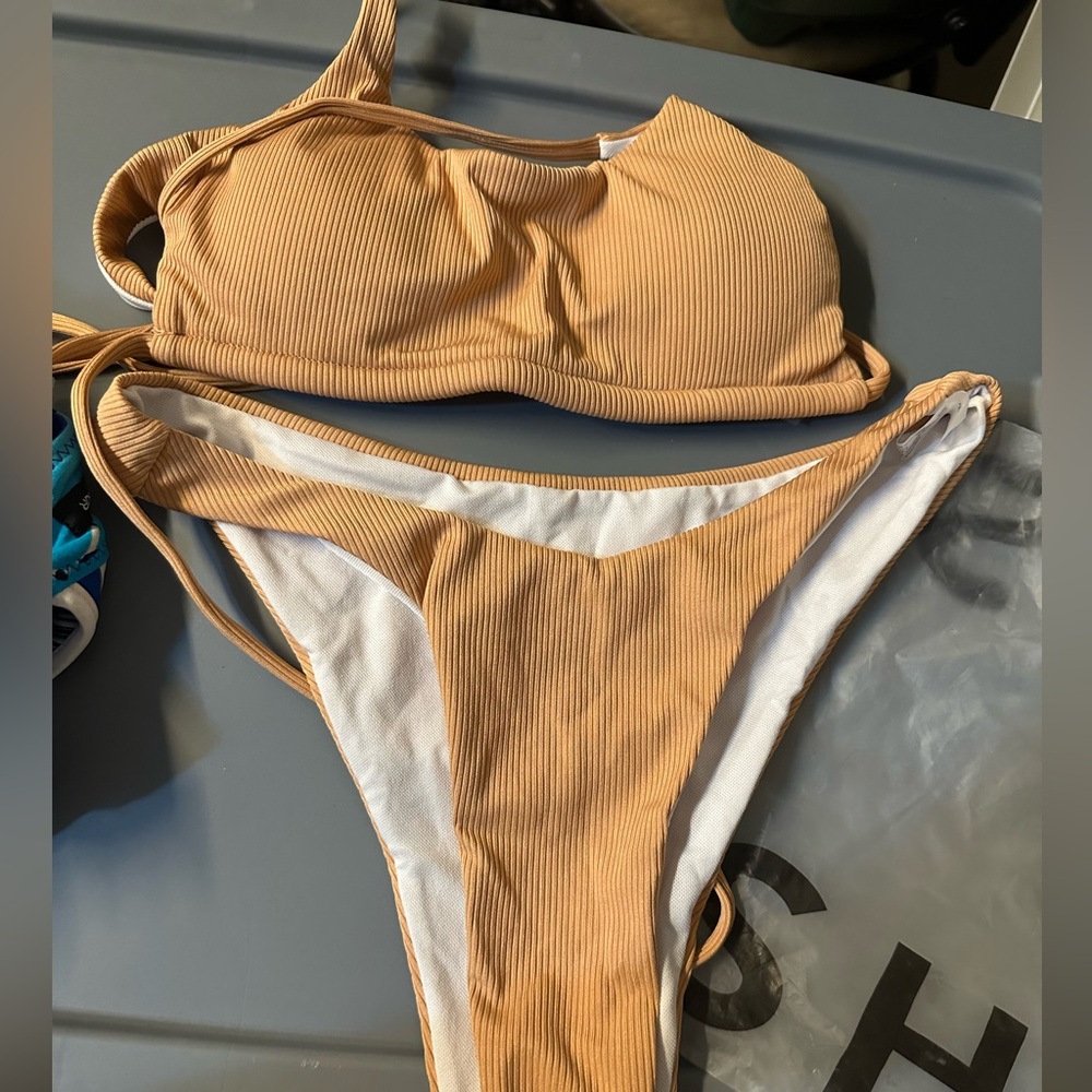 Chic Camel Ribbed Bikini Set